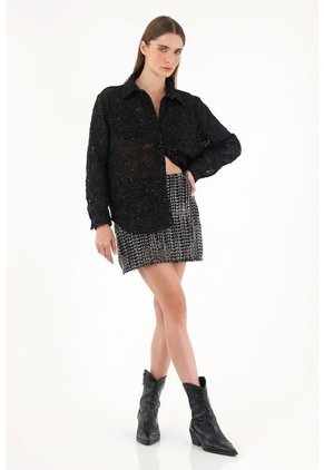 Tennis Falda Negra Con Apliques De Brillo Para Mujer