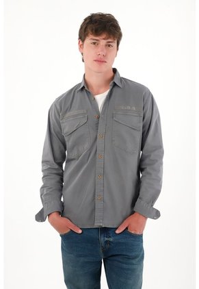 Tennis Camisa Con Bolsillos De Tapa Gris Para Hombre