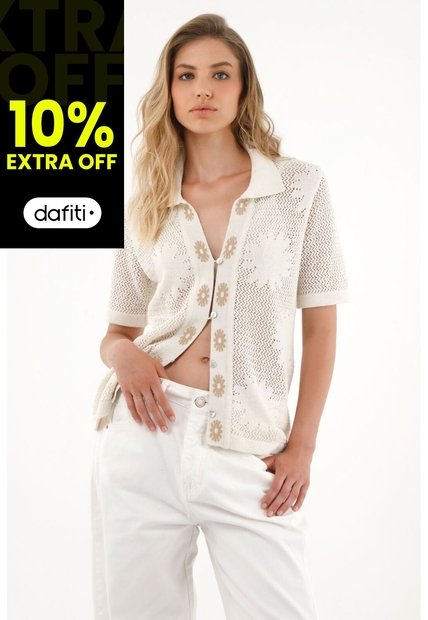 Tennis Camisa Crudo Tejida Con Diseño De Flores Para Mujer
