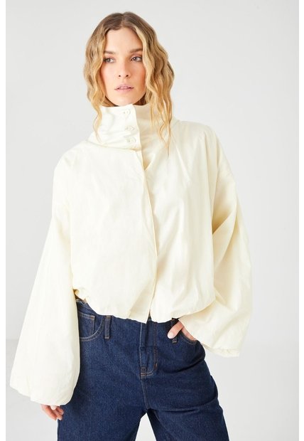 Tennis Camisa Oversize Con Cuello Alto Abotonado En Algodón Crema Para Mujer