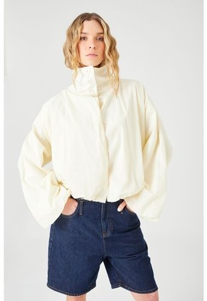 Tennis Camisa Oversize Con Cuello Alto Abotonado En Algodón Crema Para Mujer
