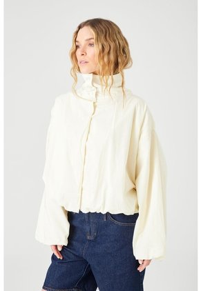 Tennis Camisa Oversize Con Cuello Alto Abotonado En Algodón Crema Para Mujer