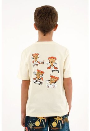 Camiseta Amarilla Básica Con Estampado De Pizza Para Niño