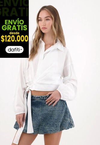 Tennis Camisa En Popelina Con Amarre En Fajón Blanca Para Mujer Tennis