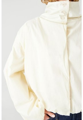 Tennis Camisa Oversize Con Cuello Alto Abotonado En Algodón Crema Para Mujer