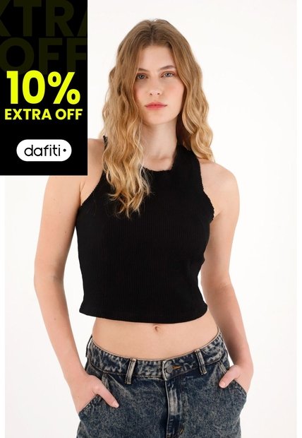 Tennis Camiseta Negra En Rib Manga Sisa Para Mujer