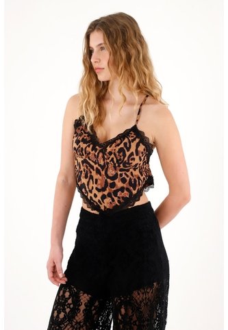 Camisa Crop Estampada Con Encaje Para Mujer Tennis