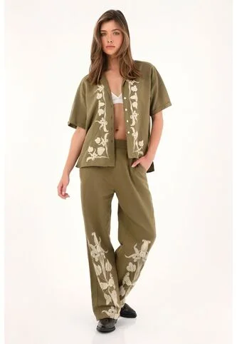 Pantalón Verde Recto Estampado En Bota Para Mujer Tennis