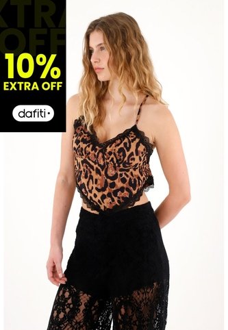 Camisa Crop Estampada Con Encaje Para Mujer Tennis