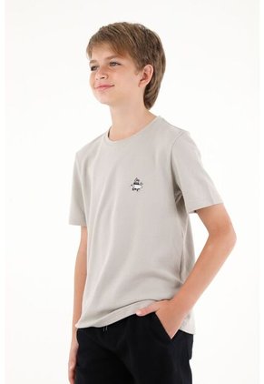 Camiseta Básica Gris Con Estampado Infantil Para Niño