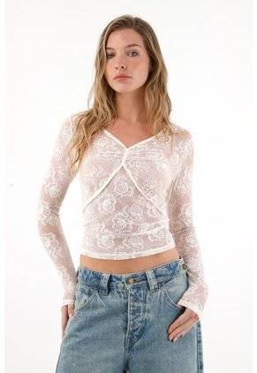 Tennis Camiseta En Encaje Manga Larga Crudo Para Mujer