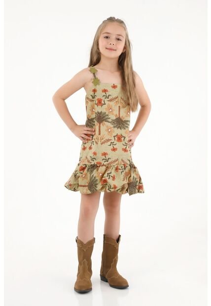 Vestido Corto Con Estampado De Flores Para Niña