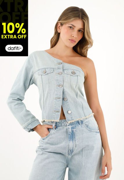 Camisa Azul De Un Solo Hombro Para Mujer