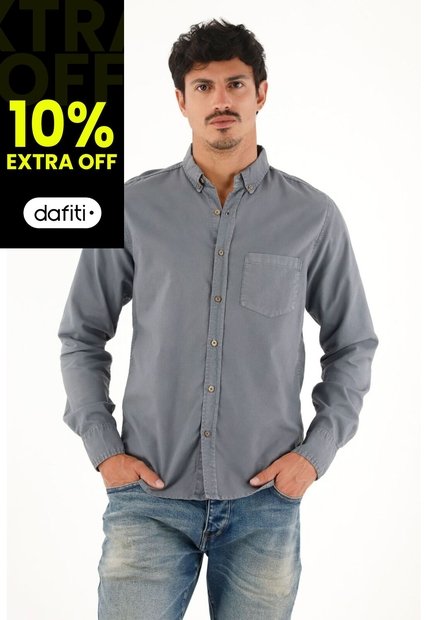 Tennis Camisa Oxford Manga Larga Azul Para Hombre