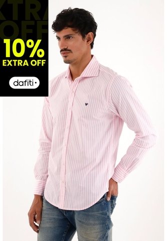 Camisa Rosada Manga Larga Con Diseño A Rayas Para Hombre Tennis