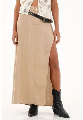 Falda Crudo En 100% Lino Con Abertura Para Mujer