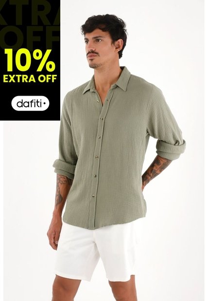 Camisa Verde Manga Larga Para Hombre