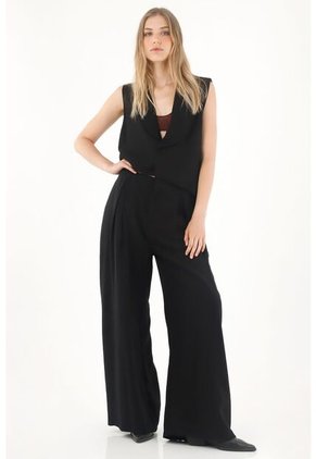 Tennis Chaleco Asimétrico Con Solapa Negro Para Mujer