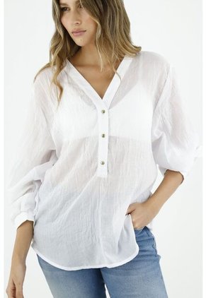 Camisa Cuello En V Blanca Para Mujer