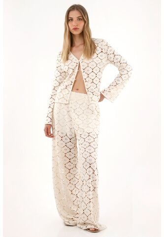 Tennis Pantalón Wide Leg De Tejido Abierto Crudo Para Mujer Tennis