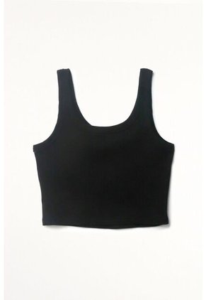 Tennis Camiseta Crop En Rib Negra Para Mujer