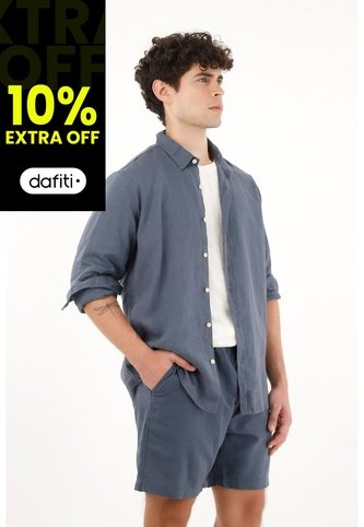 Tennis Camisa Azul Manga Larga 100% Lino Para Hombre Tennis
