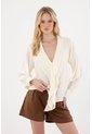 Camisa Con Escote En V Y Boleros Crudo Para Mujer de Tennis