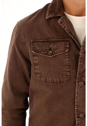 Abrigo Con Cuello En Corduroy Café Para Hombre