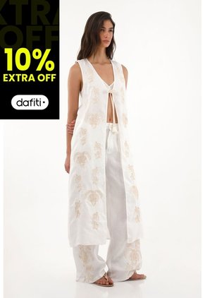 Tennis Kimono Con Manualidad Bordada En 100% Lino Para Mujer