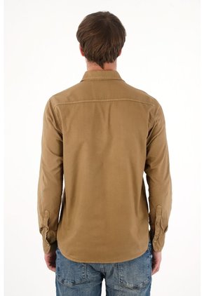 Camisa Manga Larga Café Para Hombre