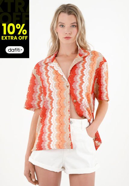 Camisa Tipo Bowling Estampada Para Mujer