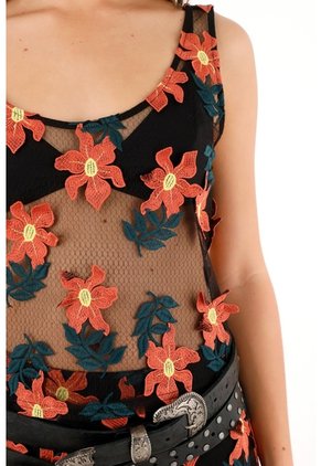 Tennis Camisa Manga Sisa Con Apliques De Flores 3D Para Mujer