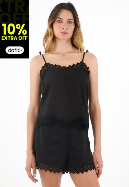Camisa Negra De Tiras Ajustables Para Mujer