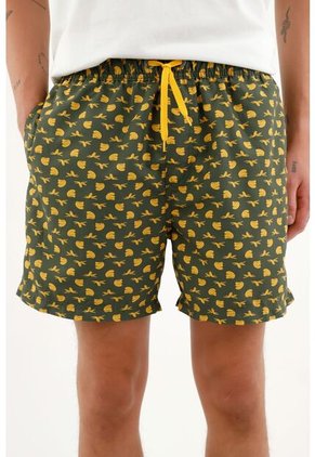 Pantaloneta De Baño Verde Con Mini Print De Bananas Para Hombre