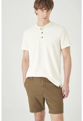 Tennis Bermuda Clásica Regular Con Bolsillos De Ojal En Algodón Caqui Para Hombre