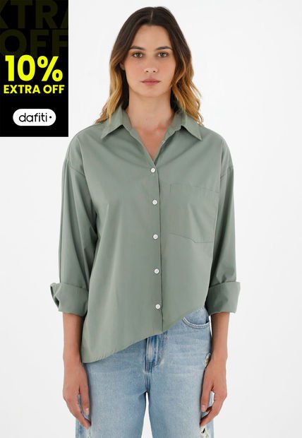 Camisa Manga Larga Verde Para Mujer