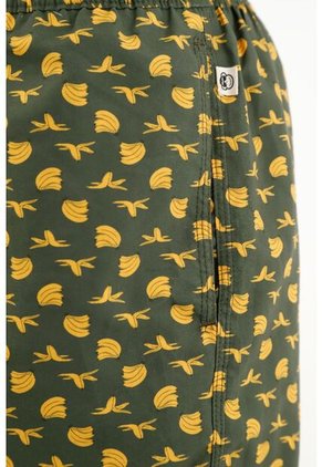 Pantaloneta De Baño Verde Con Mini Print De Bananas Para Hombre
