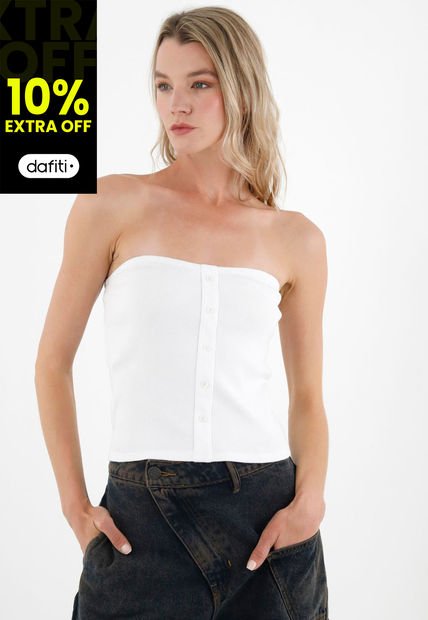 Camiseta Strapless Blanca Para Mujer