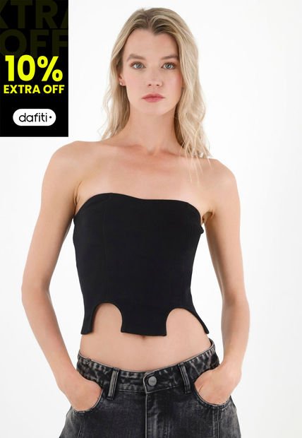 Camiseta Strapless Negra Para Mujer