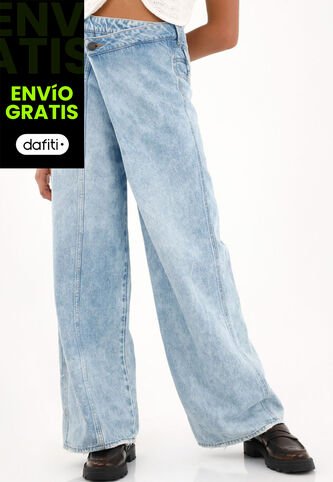 Tennis Jean Wide Leg Asimétrico De Tiro Bajo Para Mujer Tennis