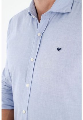 Tennis Camisa Azul Con Cuello Francés Para Hombre