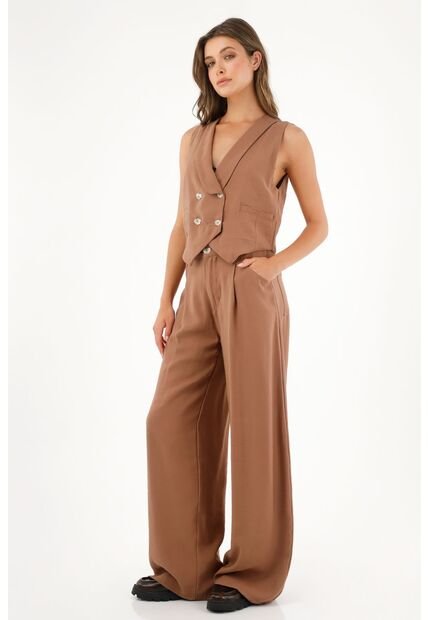 Pantalón Tipo Sastre Amplio Café Para Mujer