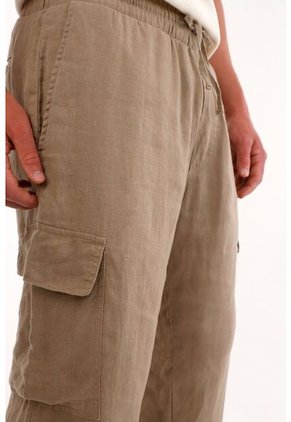 Tennis Pantalón En 100% Lino Bota Recta Café Para Hombre