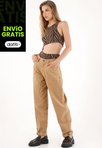 Pantalón Horseshoe Café Con Charreteras En Bota Para Mujer Tennis