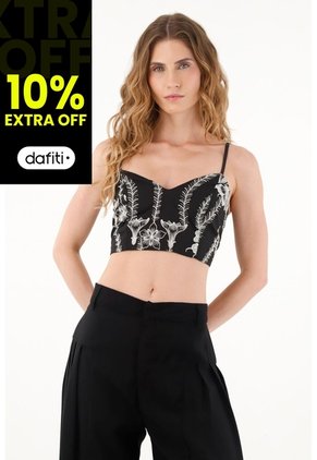 Tennis Crop Top Negro Con Escote Corazón Para Mujer
