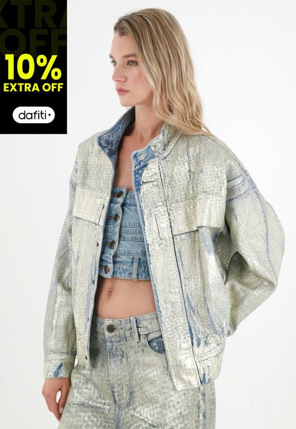 Chaqueta Efecto Metalizado Oversize Para Mujer