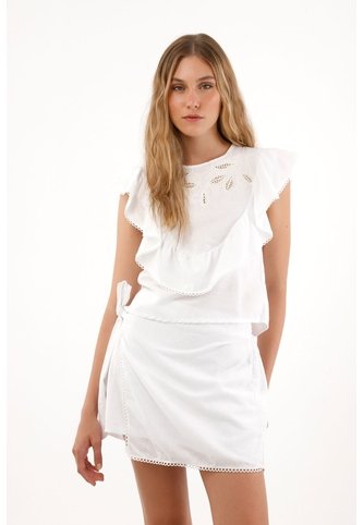 Tennis Camisa Manga Sisa Con Bolero Y Bordado Blanca Para Mujer Tennis