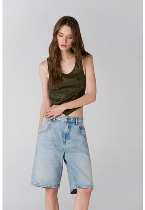 Tennis Bermuda Amplia De Tiro Corto En Denim Para Mujer