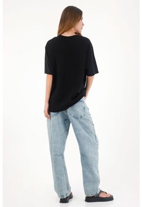 Tennis Camiseta Oversize Con Cuello En Rib Negra Para Mujer