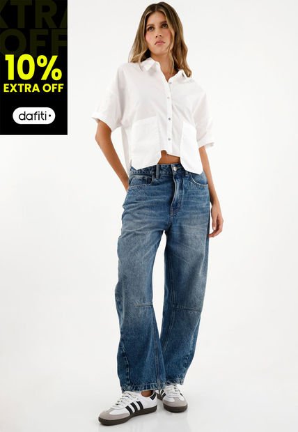Camisa Blanca Con Bolsillos Grandes Para Mujer